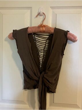 Tie-Front Open Ladder Back Crop Top in Brown